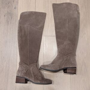 Vince Camuto Tall Suede Riding Boots in Taupe